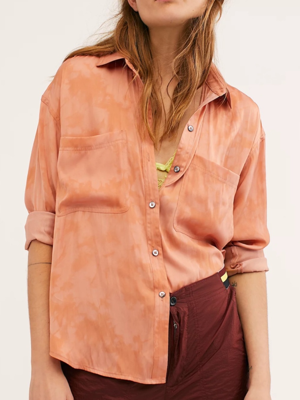 We The Free Oversized Button-Down Shirt in Soft Tie Dye Orange